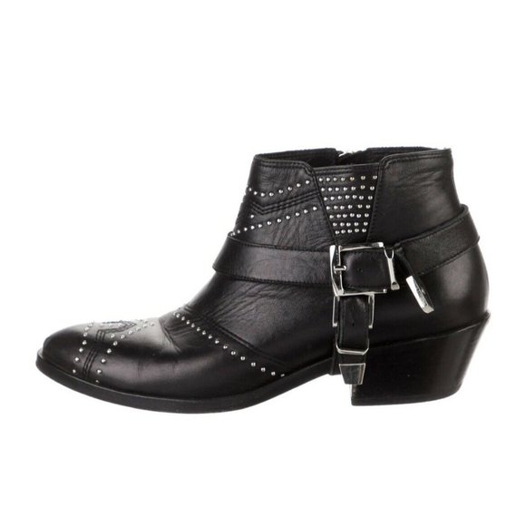 Anine Bing Shoes - Anine Bing Bianca Leather Studded Accents Ankle Boots Black 6 36 Buckle Harness